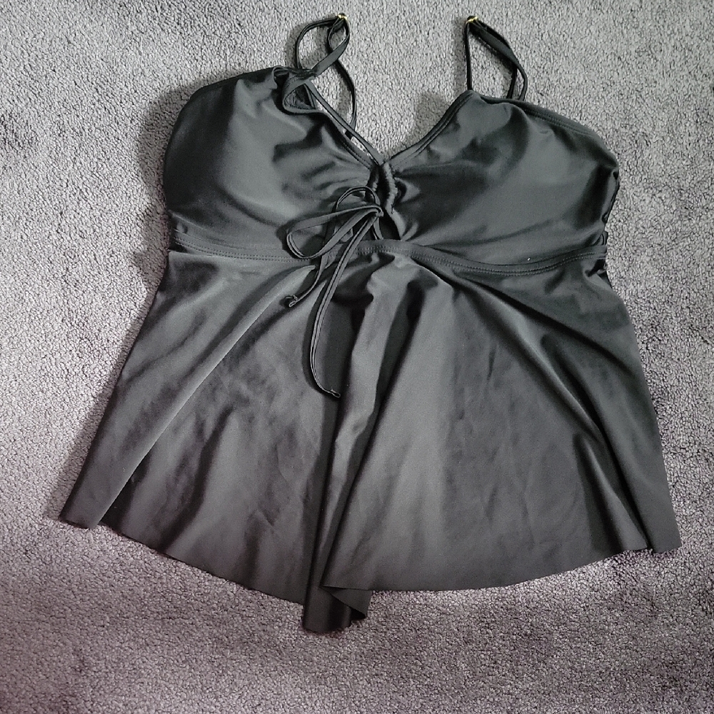 Time and Tru Black Swim Tankini Top with Tie Front